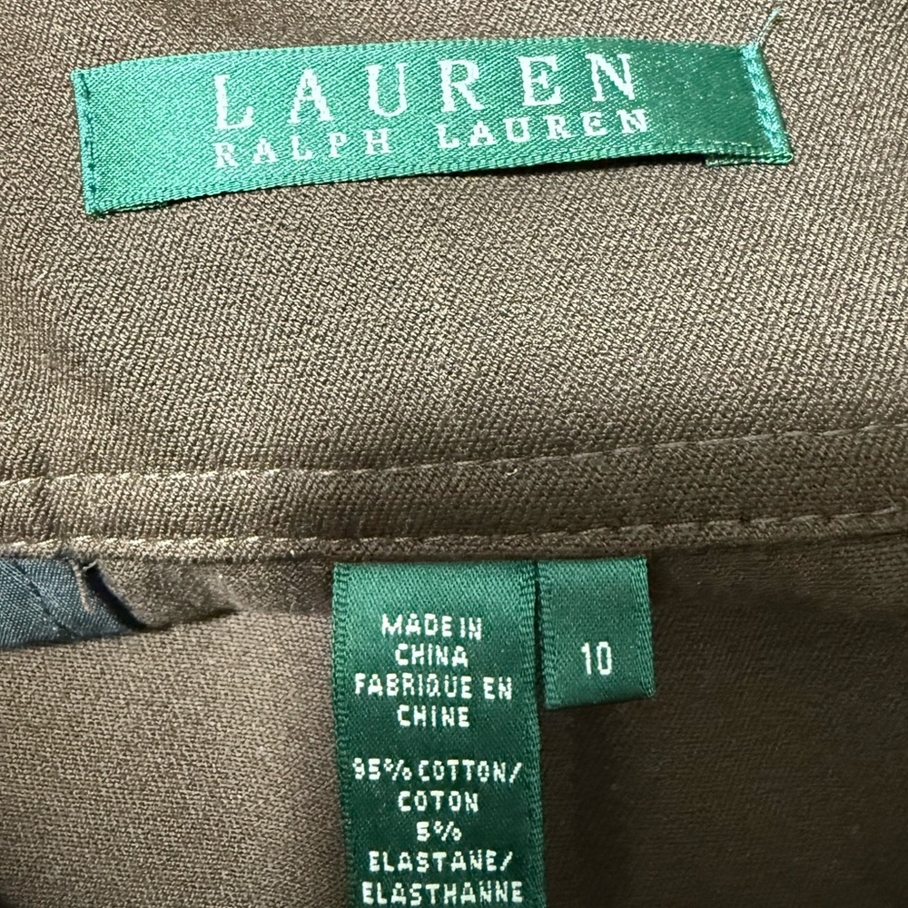Ralph Lauren LRL 10 Pencil Skirt Brown Stretch Cotton Bridle Buckles Knee Length - Picture 8 of 12